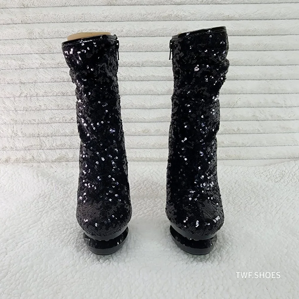 Pleaser Sexy Black Sequin High Heel Slouch Ankle Boots Blondie 1009 - Picture 8 of 8